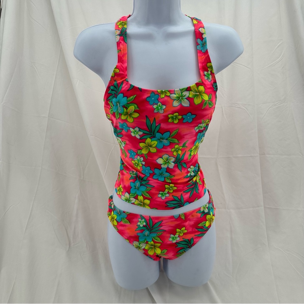 Tropical Y2K Tankini Floral Set in Pink Yellow & Blue